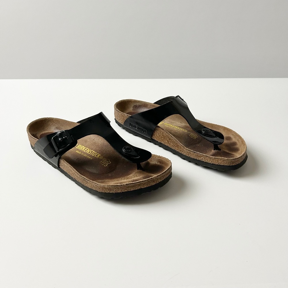 Birkenstock Gizeh Birko-Flor Patent Black Sandals Size 42 US 11